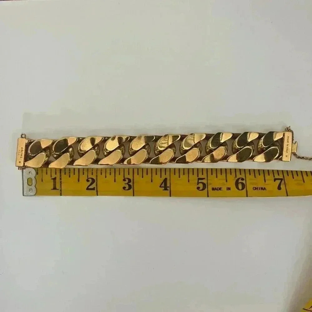 Celine | Chunky Cuban Link ID Gold Bracelet - Gold / Sz M - Picture 11 of 12